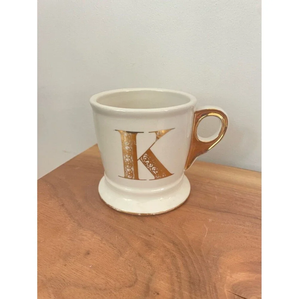 Anthropologie Monogram Ceramic Coffee Gold Mug Personalized Name Letter K